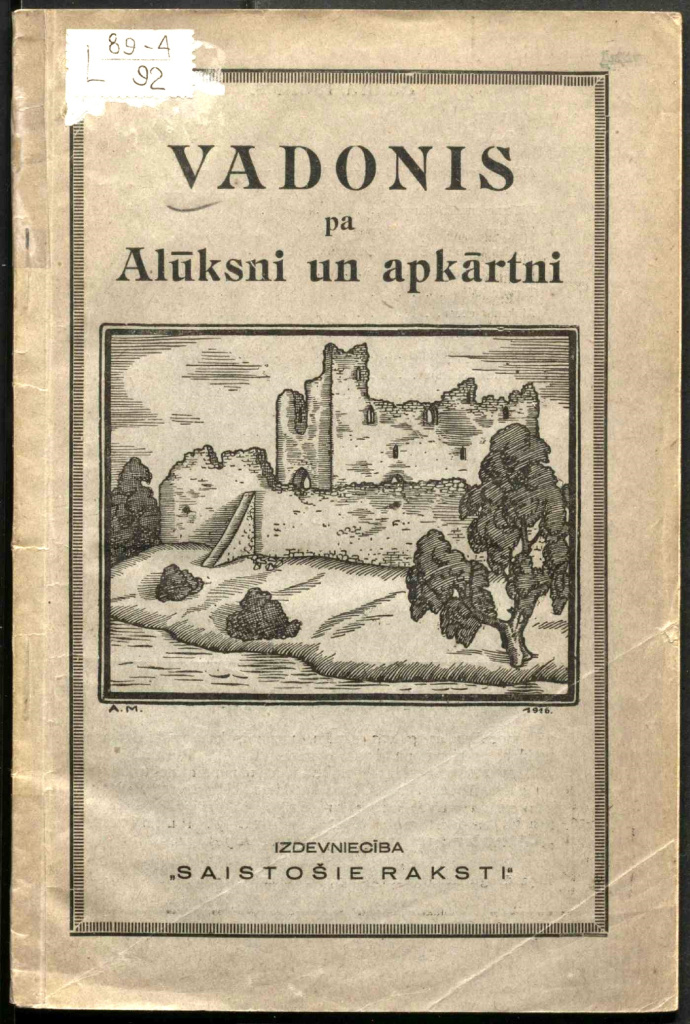 1932. gadā izdotās brošūras “Vadonis pa Alūksni un apkārtni” vāks