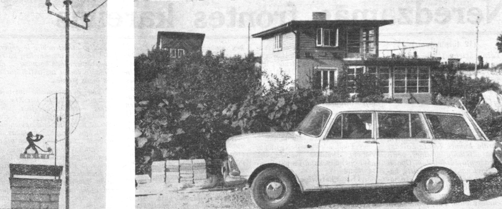 Vēja rādītājs uz mājiņas Kalnadruvās un mājiņa ar augšstāvu bitēm. Attēls: Oktobra Karogs, 1972. gada 7. septembris.