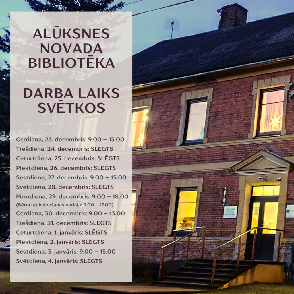 Bibliotēkas darba laiks svētkos.