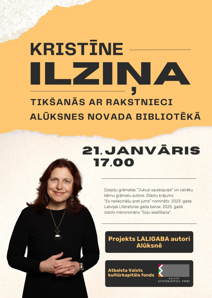 Tikšanās ar rakstnieci Kristīni Ilziņu, plakāts.