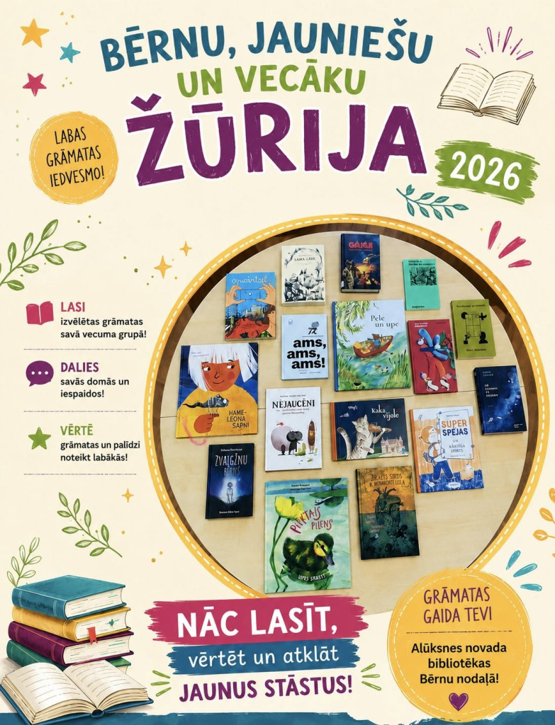 Bērnu, jauniešu un vecāku žūrija Alūksnes novada bibliotēkā, plakāts.