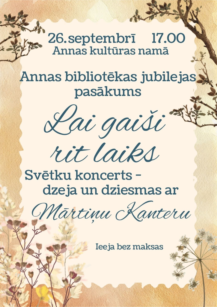 Annas bibliotēkas jubilejas pasākums, plakāts.