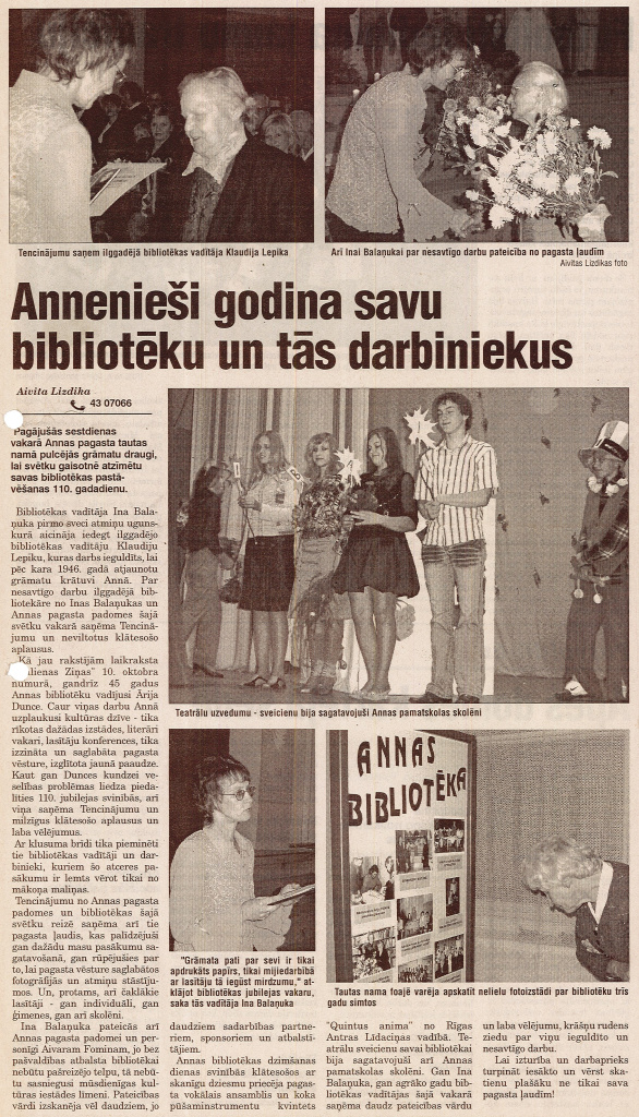 Publikācija vietējā laikrakstā par Annas bibliotēku.