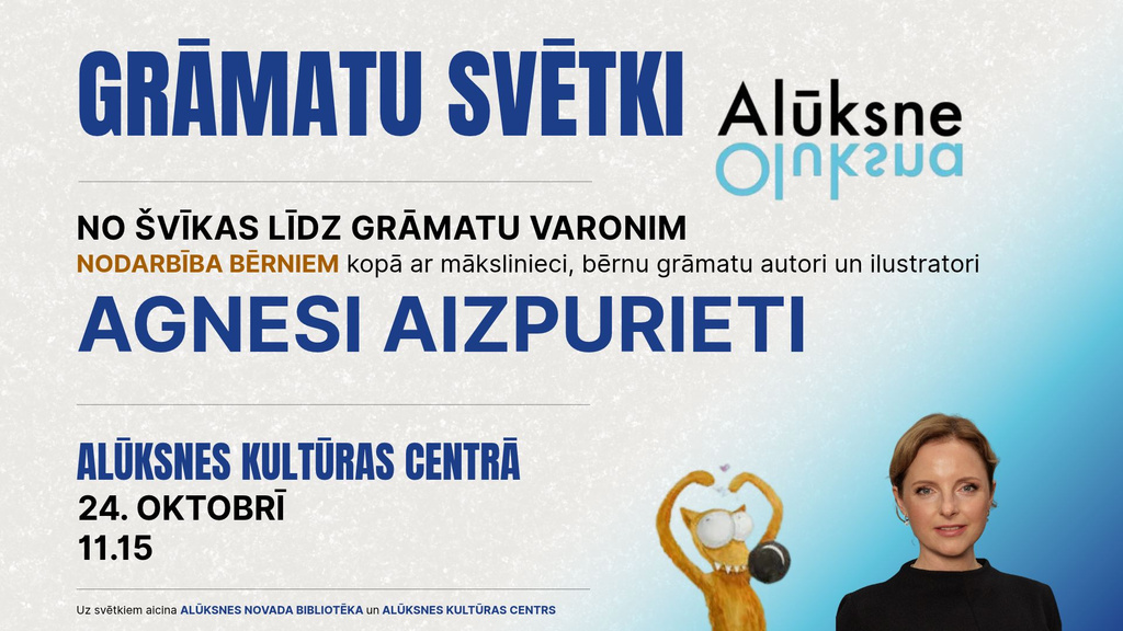 Grāmatu svētki Alūksnē 2026. gada 24. oktobrī, nodarbība bērniem ar Agnesi Aizpurieti.